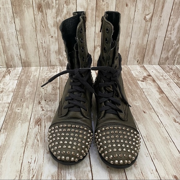 Steve Madden Studded Tarnney Green Combat Boots - Picture 6 of 15